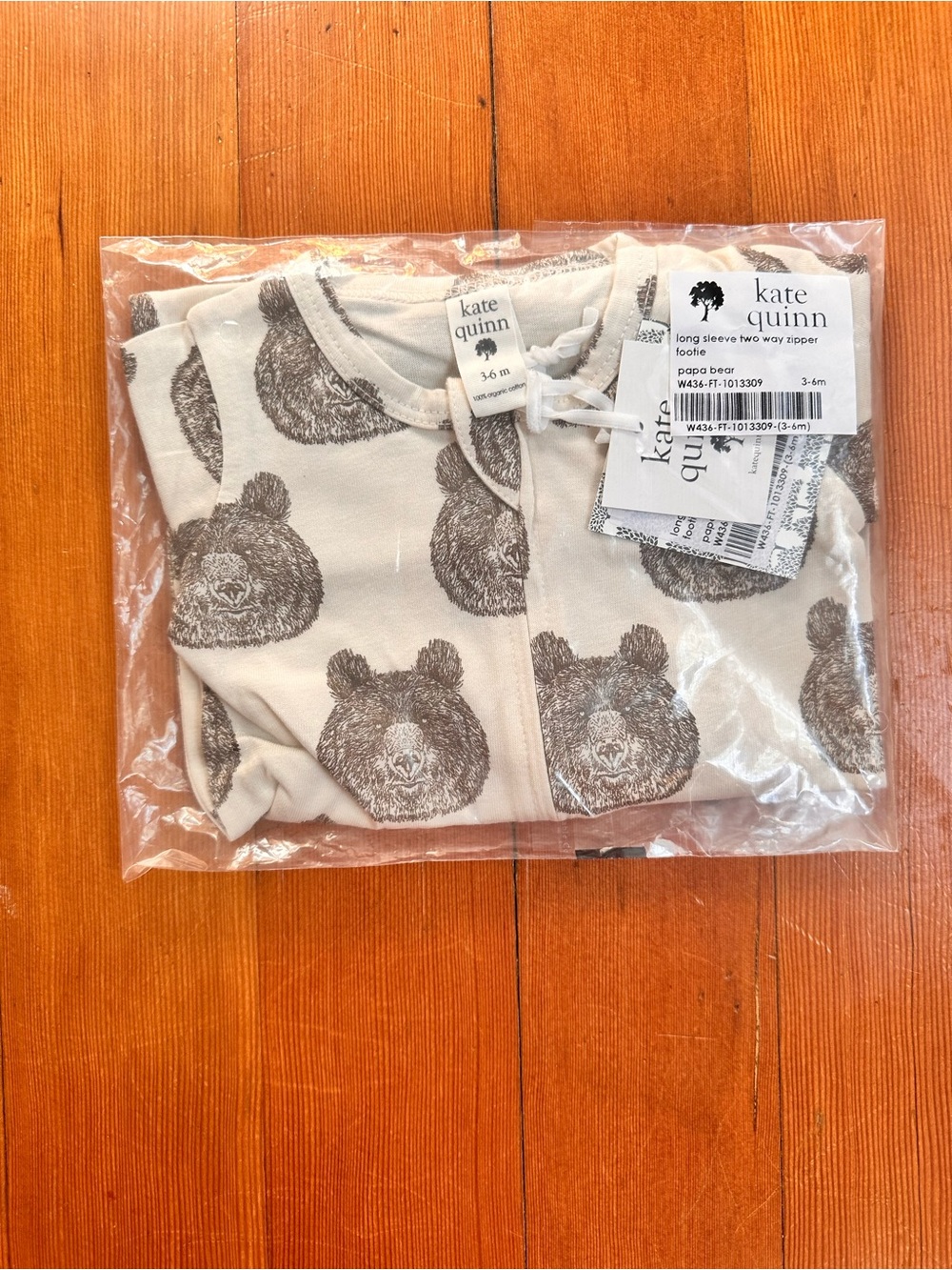 kate quinn Cream Footie with Brown Bear Faces